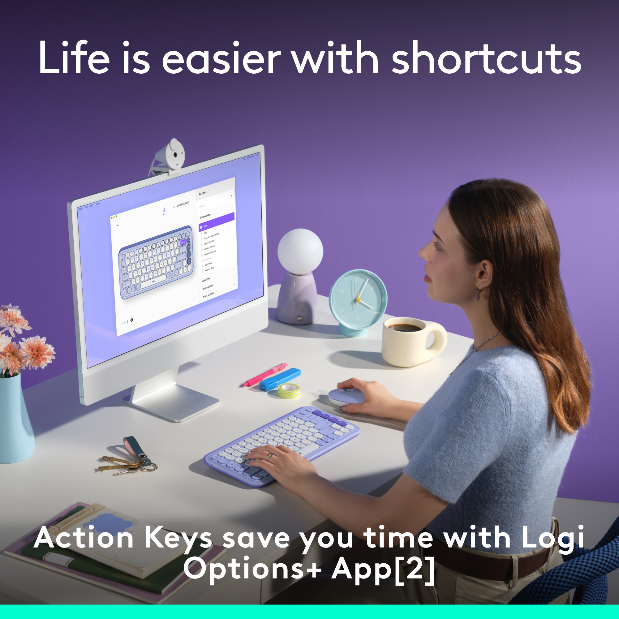 Logitech POP ICON Keys Wireless Bluetooth Keyboard, Comfortable Typing, Programmable Keys, Easy-Switch Between up to 3 Devices, for Laptop, Tablet, PC. 