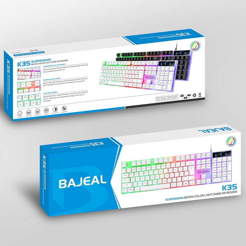 BAJEAL T350 Luminous USB Keyboard & Mouse SetComputer Gaming Mechanical Feel Floating Rainbow Backlight