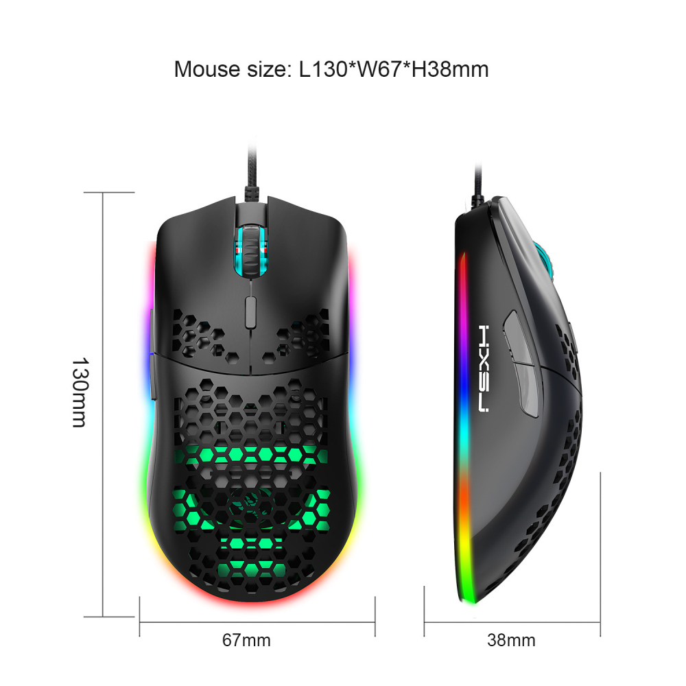 New HXSJ J900 USB Wired Gaming Mouse RGB Gaming Mouse with Six Adjustable DPI Cellular Hollow Ergonomic Design for Desktop. 