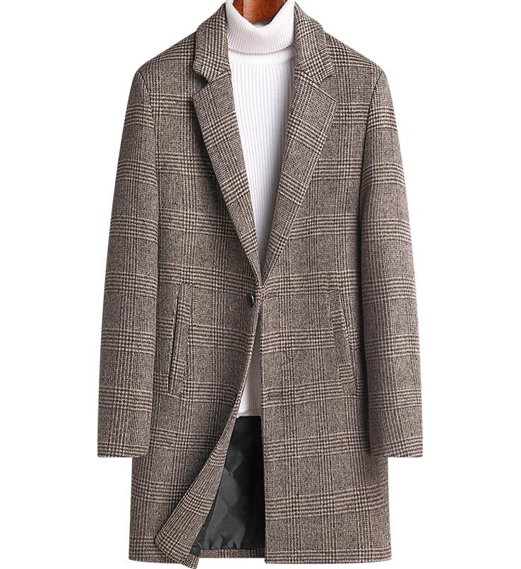 Woolen Coat Men's Autumn Winter Thickened Medium Length Plaid Windbreaker Wool Overcoat Men Camel Coats Mens Jacket Outerwear. 