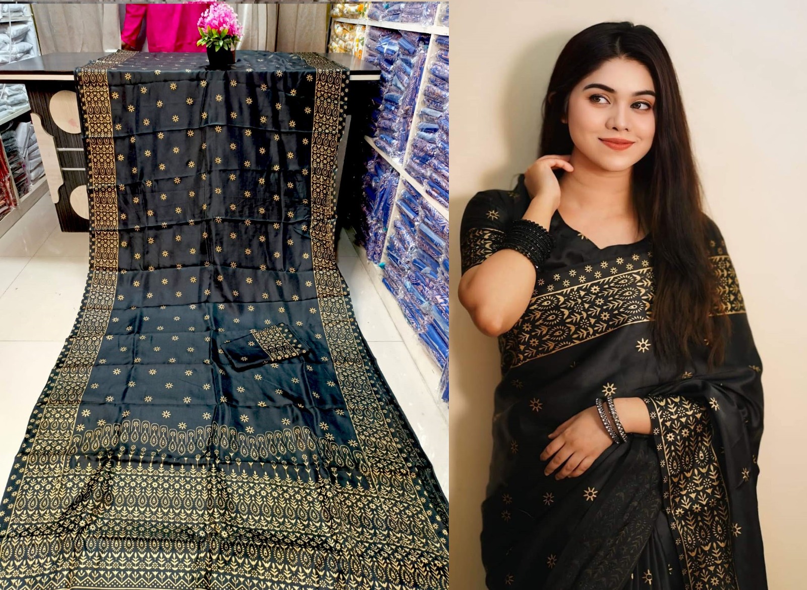 Durga pujar Japanese Soft Silk Sari with Blouse Piece for Women. 