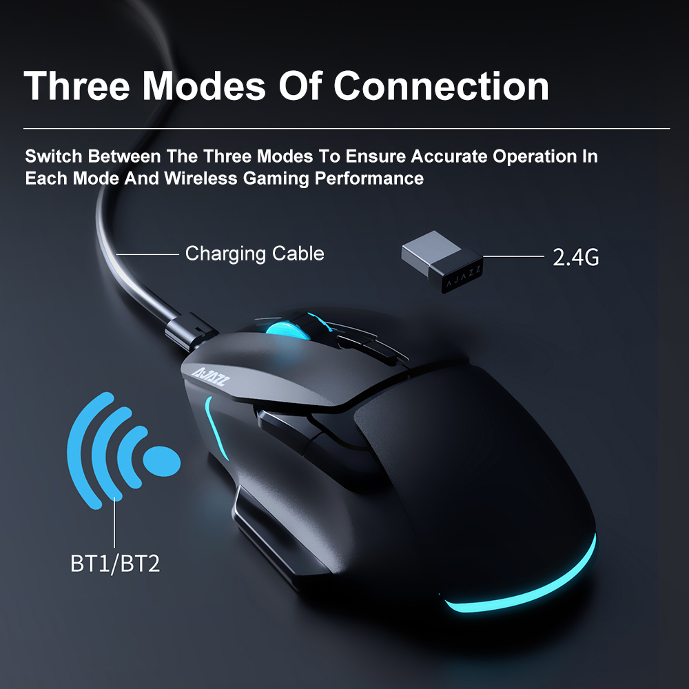 Ajazz AJ039 Wireless Gaming Mouse RGB 7 Buttons Tri-mode Wired Bluetooth Mouse PAW3212 Ergonomic Design for PC Laptop Desktop. 