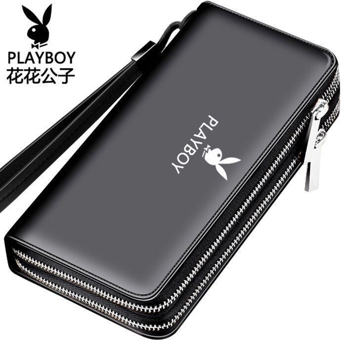Playboy Men's Handbags Double-Layer Double Zipper Long Mobile Phone Bag Business Wallet Large C. 