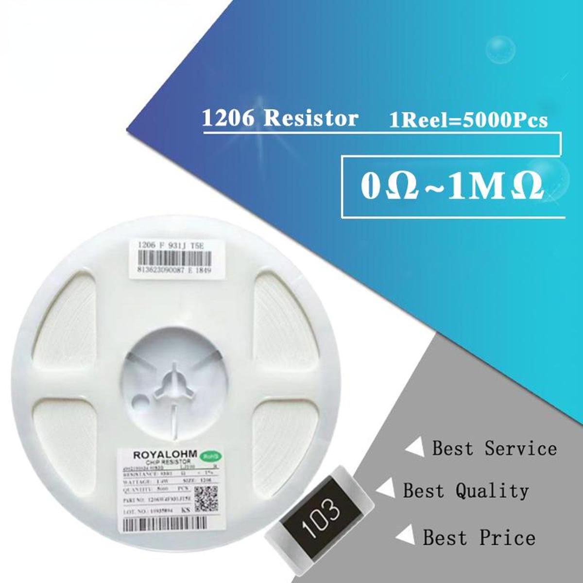 5000Pcs 1206 0R ~ 10M SMD resistor 1/2W 0 1 10 100 150 220 330 ohm 1K 2.2K 10K 100K 0R 1R 10R 100R 150R 220R 330R ohm 5%