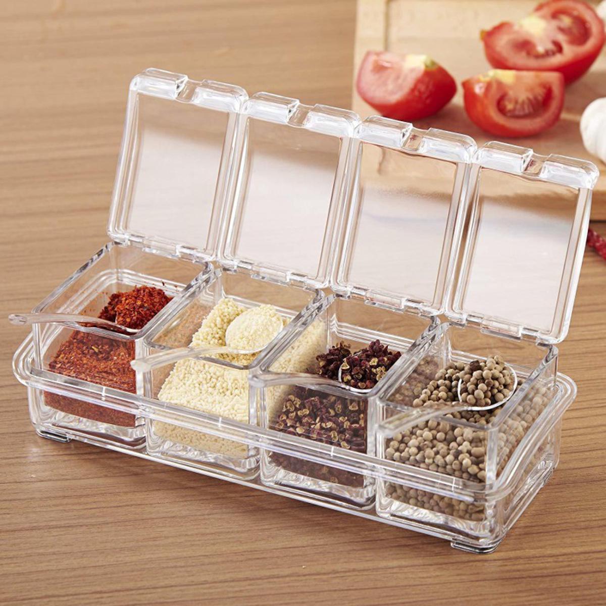  Lovskoo 5 Compartments Seasoning Containers Light Luxury  Crystal Spice Containers With 4 Small Spoons Seasoning Organizer Salt  Container With Lid Spice Seasoning Jars Spice Box Kitchen Gadgets (Gold):  Home & Kitchen