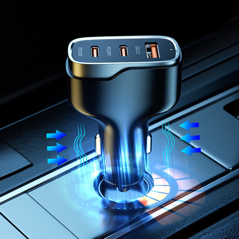 QCY 3 Port Car Charger 40W PD Fast Charger QC 3.0 USB Type C Car Charger For iphone 13 12 Xiaomi Huawei Samsung Quick Charger. 