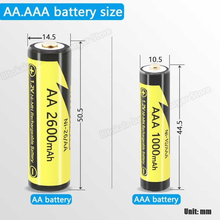 LiitoKala AAA 1000MAH/AA 1000MAH NiMH 1.2V Rechargeable Battery Suitable for Toys Mice,with 2PC AAA Battery- 2pcs. 
