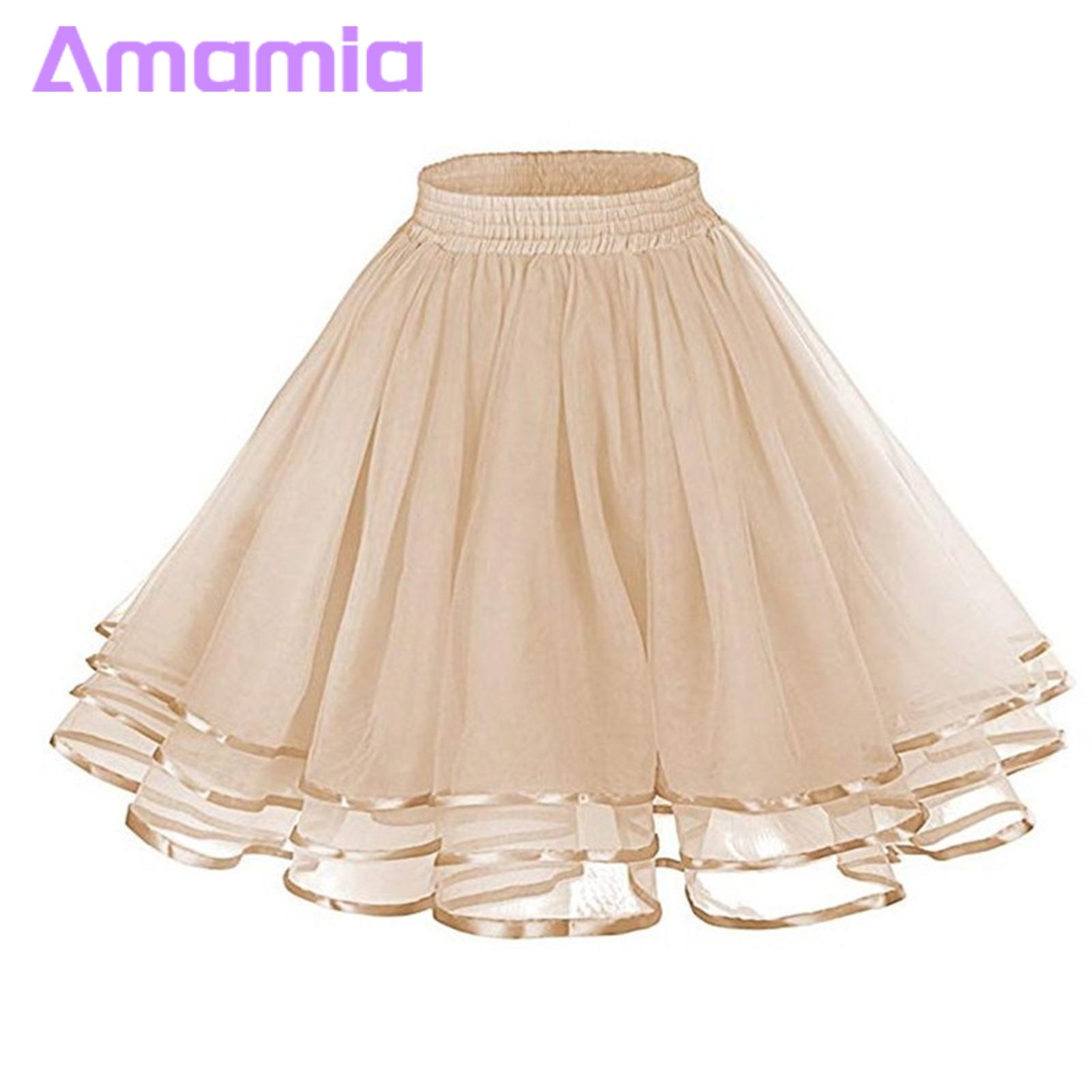 Tulle Skirt with Elastic Waist Princess Style Mesh Tulle Skirt for Cosplay Parties Knee-length Elastic Waistband 3 Layers Solid Color Ideal for Weddings Events Gauze Tulle Skirt