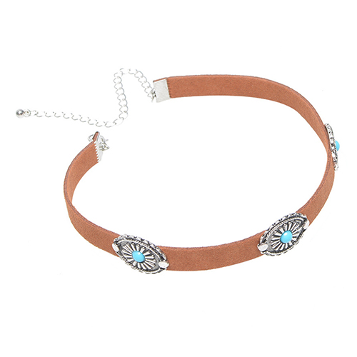 Retro Women Turquoise Flower Velvet Choker Collar Necklace Boho Ethnic Style