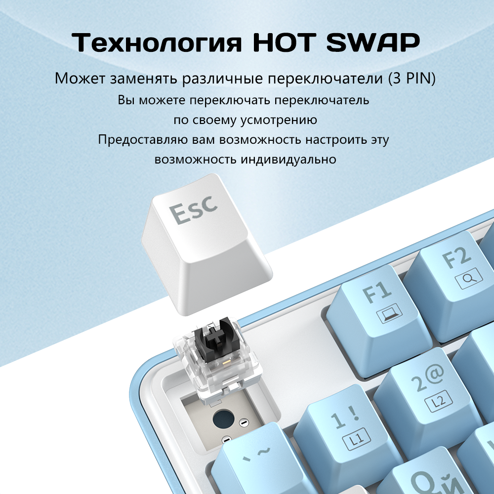 FURYCUBE 104 Keys Russian English Mechanical Keyboard ZT104 Wired Silent Switch Keyboard Hot Swap Type-C USB For Gamer PC Laptop. 