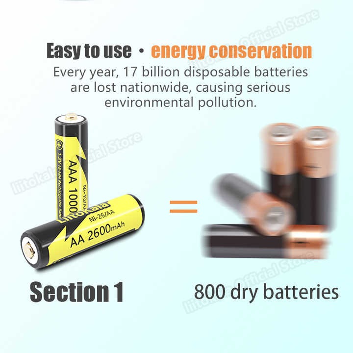 LiitoKala AAA 1000MAH/AA 1000MAH NiMH 1.2V Rechargeable Battery Suitable for Toys Mice,with 2PC AAA Battery- 2pcs. 