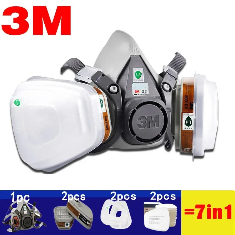 3M 6200 Gas Mask Gas-Proof Half Face Mask Series Combination Matched with 6001/2091/5n11 Filters Chemical Organic Protection. 