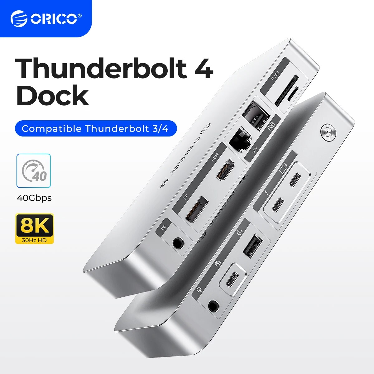 ORICO Thunderbolt 4 Docking Station Type C to HDMI-compatible Adapter 8K@30Hz USB 3.2 Gen2 HUB Splitter for MacBook Mac Windows