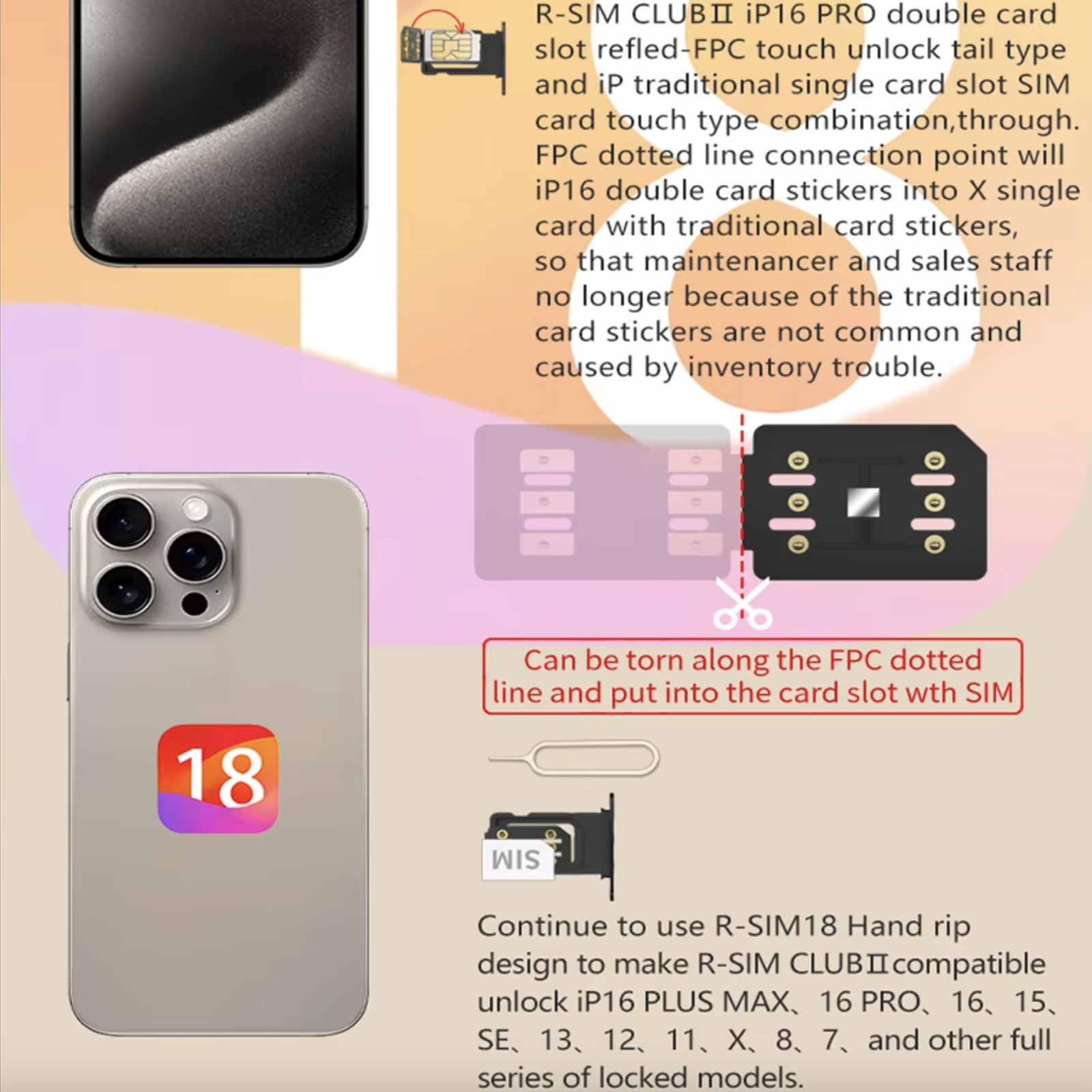 R-SIM CLUB 2 RSIM Dual-chip CPU eSim TMSI iPCC ICCID For IOS 18 iPhone SE 12 13 14 15 16 PRO MAX Unlocking Card Sticker. 