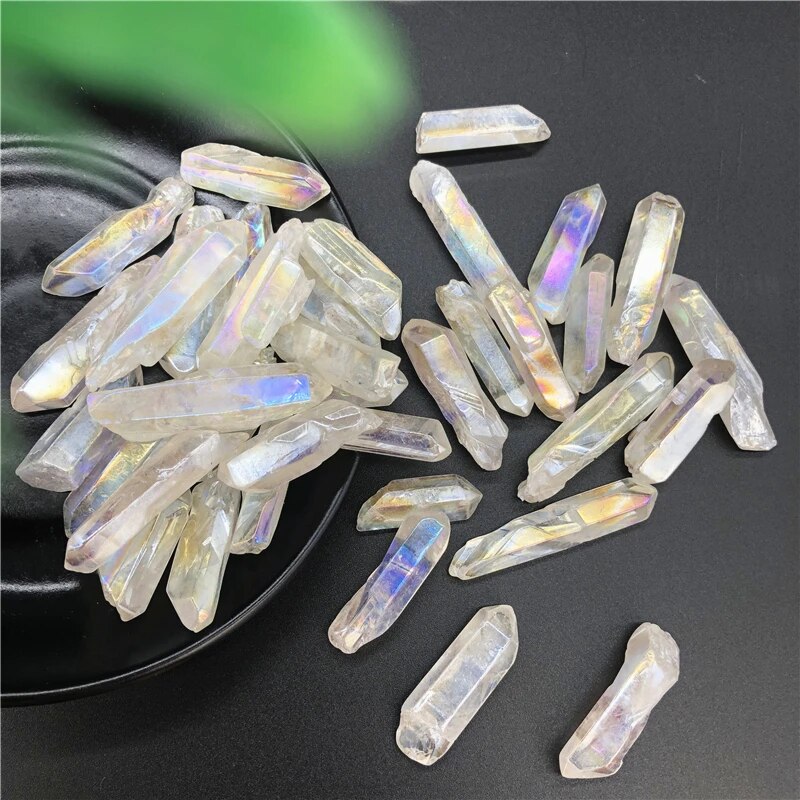 【Daily Necessities For Anyone Store】50g White Aura Lemurian Quartz Crystal Stones Point Specimen Decoration and Minerals. 