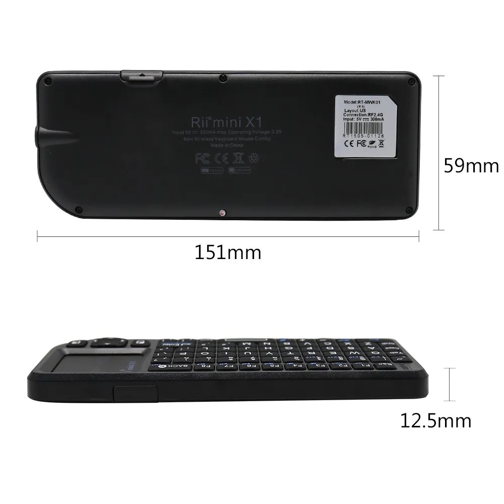 Rii X1 2.4GHz Mini Wireless Keyboard English/ES/FR Keyboards with TouchPad for Android TV Box/PC/Laptop. 
