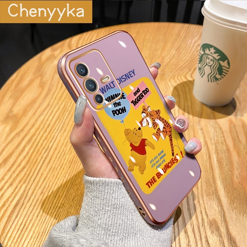 Chenyyka For vivo V23 5G Case Thin Side Edge Square New Design Phone Cases Pattern Silicone Casing Full Back Cover Winnie The Pooh Camera Protection Shockproof Softcase. 