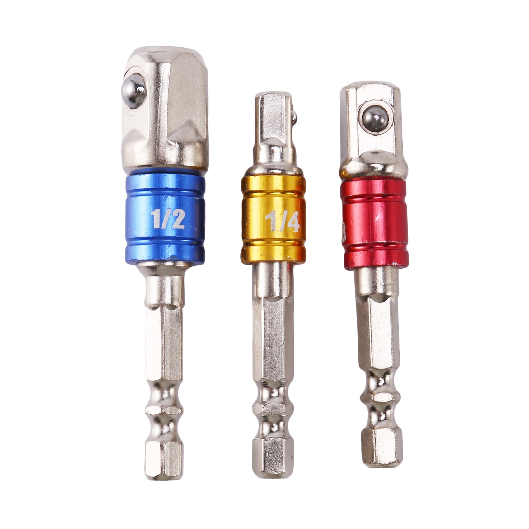 3PCS Socket Adapter Impact Set Hex Shank to 1/4 3/8 1/2 inch Colorful Extension Converter Impact Drill Bits Driver Hand Tools Turns Drill Into High Speed Nut Driver. 