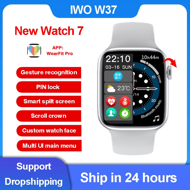 New Smart Watch IWO W37 Series 7 Bluetooth Call 1.75 Inch Split Screen Password Lock Sports Smartwatch ECG for Android IOS. 