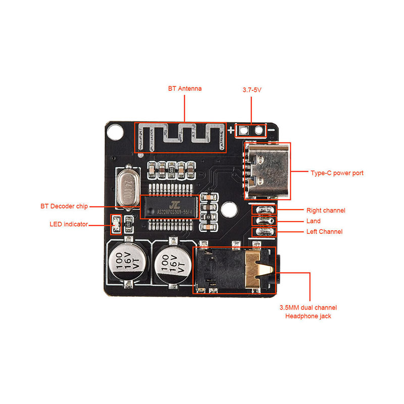 Bluetooth 5.0 Audio Receiver Module VHM314 Lossless MP3 Decoder Board. 