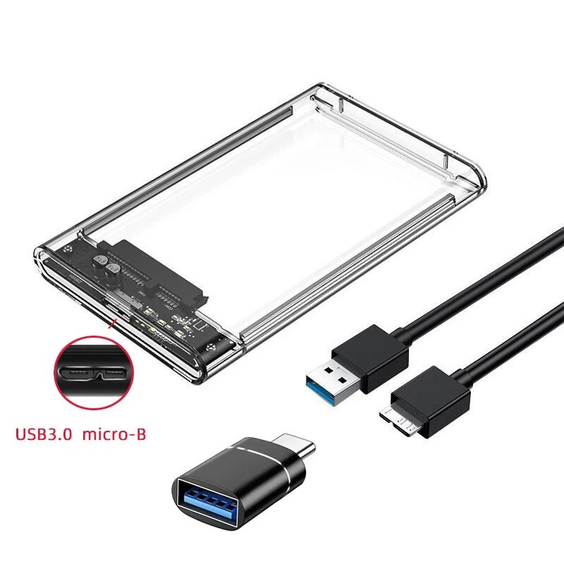 2.5'' External Hard Drive Enclosure USB 3.0 to SATA III Tool-Free Clear Hard Disk Case for 2.5 inch SATA HDD SSD Support UASP. 
