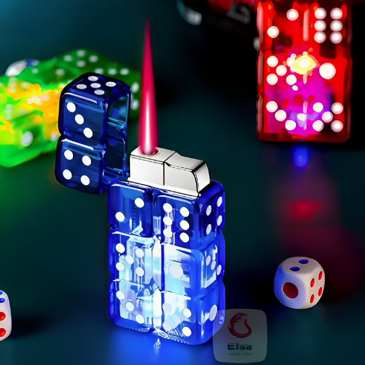 Cool Dice Lighter Red Fire Jet Flame Butane Torch LED Colorful Flash Windproof Gas Lighter Tool Creative Gift For Men. 