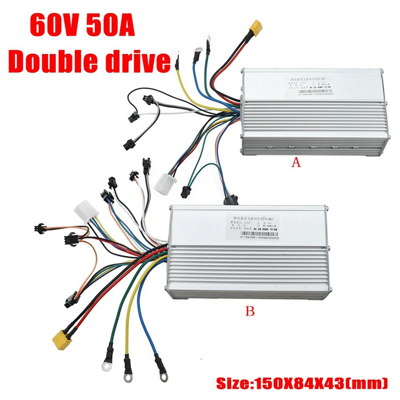 60V 50A Brushless Controller Dual Motor+36V-60V LCD Display Dashboard for Electric Scooter E Bike Replacement Parts. 