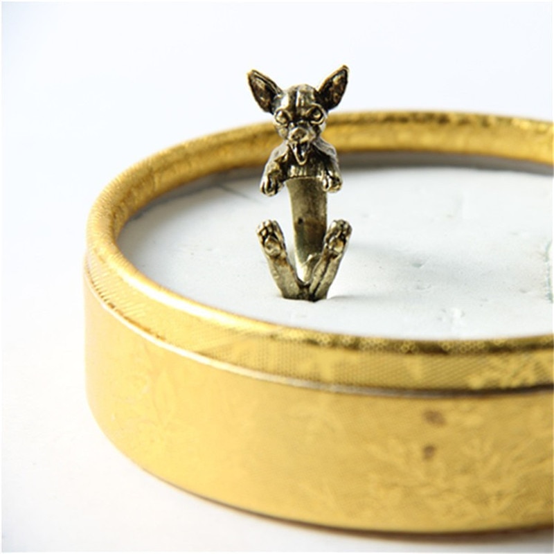 【VisioN Shop】Cute Fashion Jewelry Little Chihuahua Dog Women Kids Adjustable Ring Animal. 