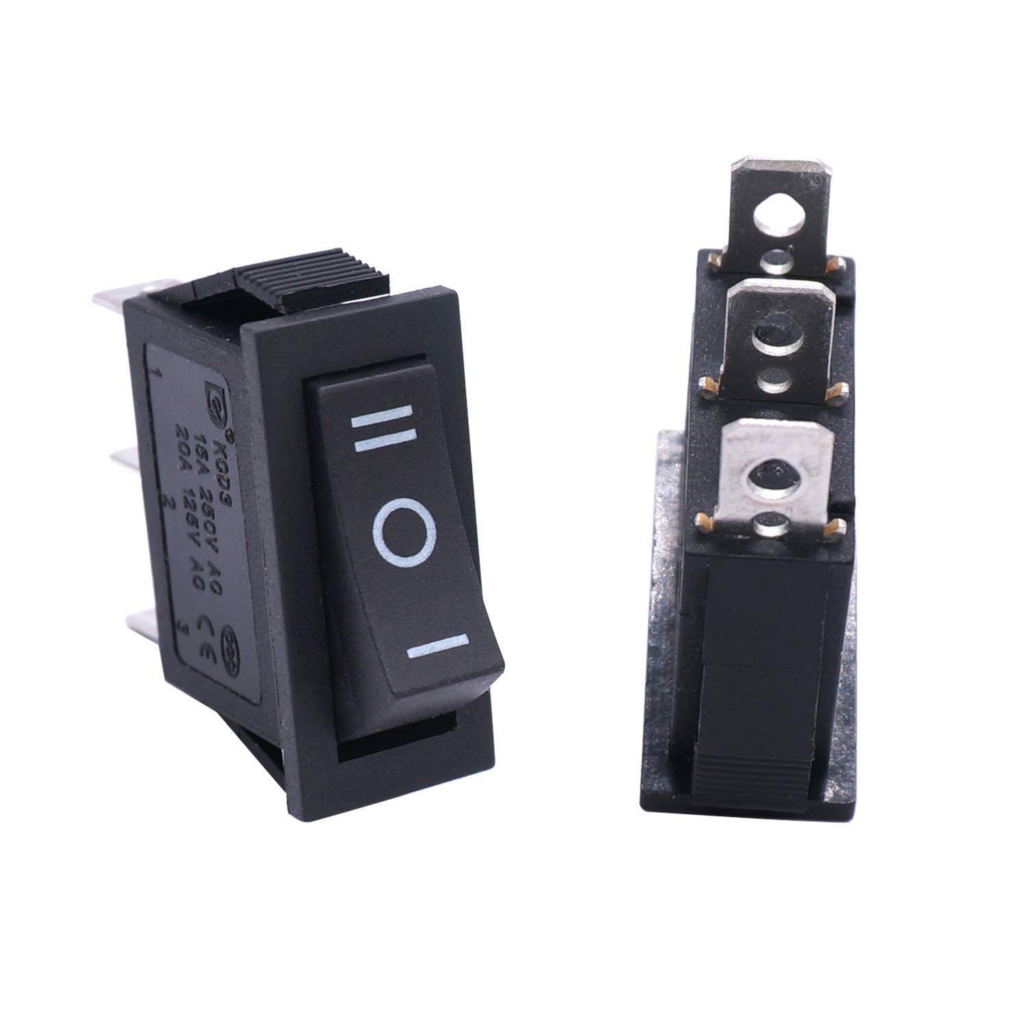 ON-OFF-ON 15A KCD3 Rocker Switch 15A 250V 3 Pin BLACK Color Switches 3Pin On Off On 3 Positions Power Switches For Auto Car Boat IPS UPS Heat Machine Drill Machine. 