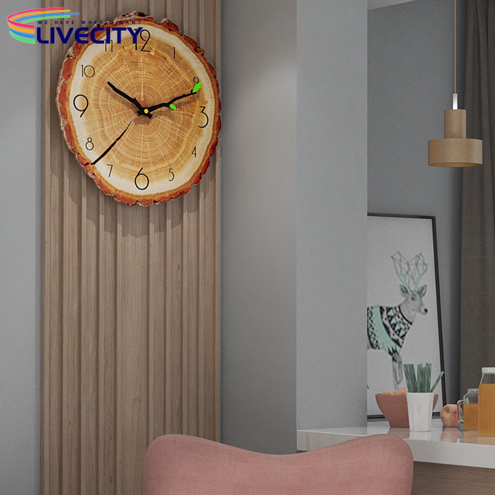 Tree Stump Wall Clock Rustic 12 Inch Wood Grain Wall Clock Silent Quartz Movement Battery Powered Unique Tree Stump Design Arabic Numerals Perfect for Southeast Asian Homes Mdf Wall Clock. 
