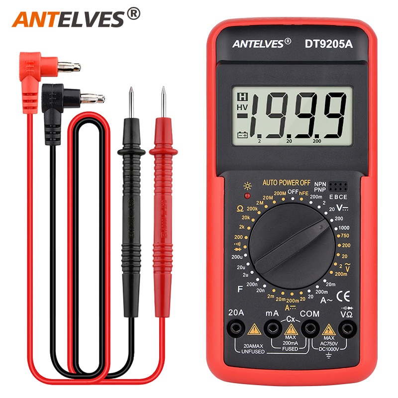 DT9205A Professional Digital Multimeter Manual Range Voltmeter Ammeter Hfe Transistor Test Ohm Hz Capacitance Continuity Tester. 