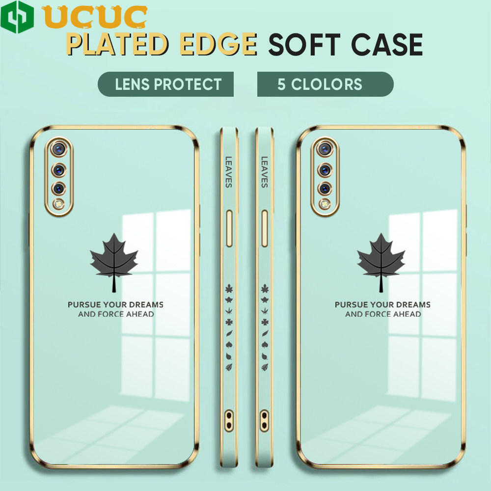 UCUC for Vivo S1 Back Cover + Free Lanyard Maple Leaf Luxury 6D Plating Case Side Pattern Soft Silicone Square Phone Cases. 