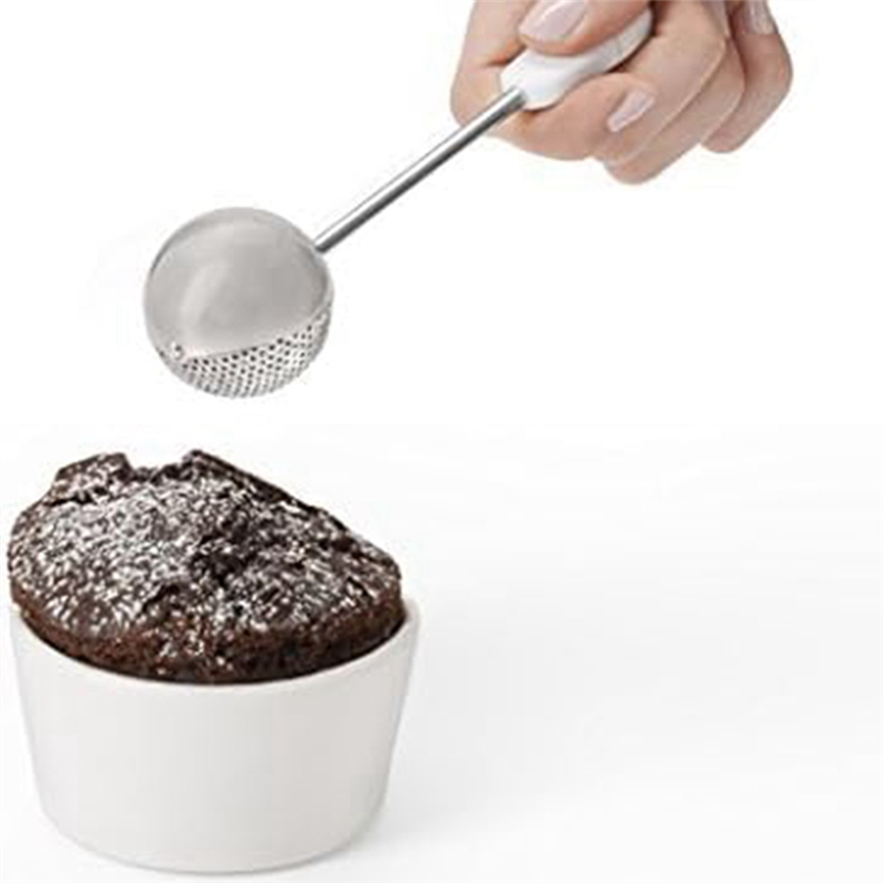 White Dusting Wand for Sugar, Flour and Spices, Stainless Steel,Filter Ball,Tea Leakage Net. 