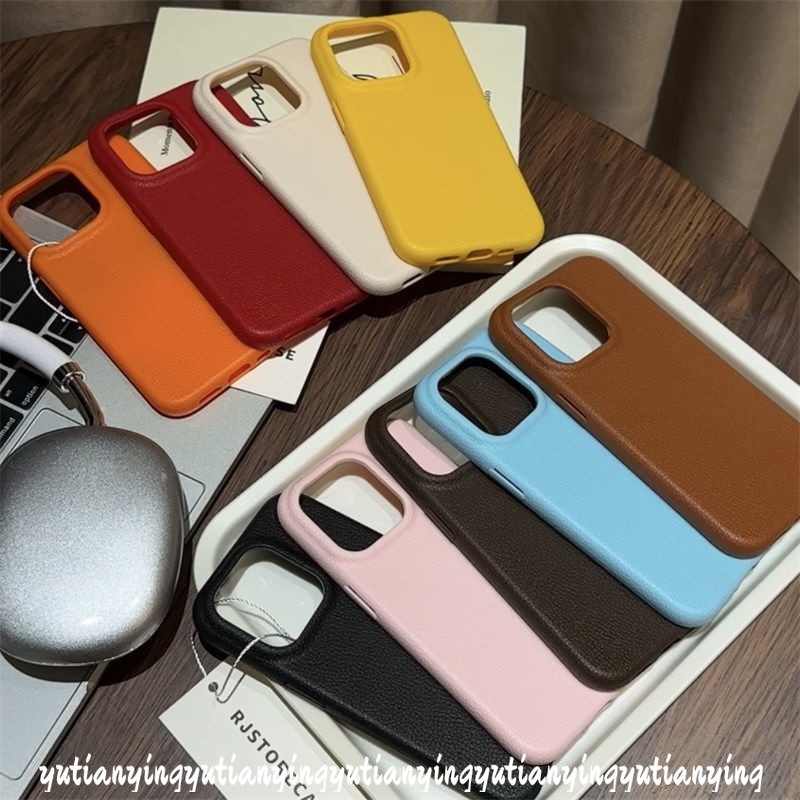 Luxury Lychee Leather Texture Skin Feel Case Compatible for IPhone 15 11 16 13 12 14 Pro Max 15 16 14 Plus 16 Pro 12Pro Max 16Pro 15Pro Trendy Solid Color Simple Maillard Soft Case