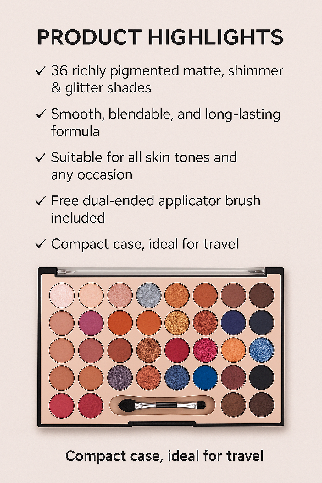 36 Color Eye shadow box with Brush Free. 