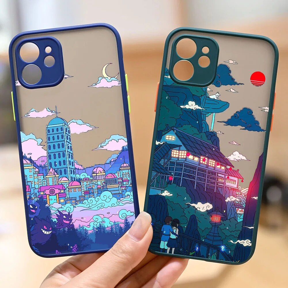 Japanese Anime Scene Aesthetic Clear Phone Case For iPhone 13 12 14 11 15 Pro XS Max Mini XR SE3 7 8 14 Plus Matte Cover Fundas. 