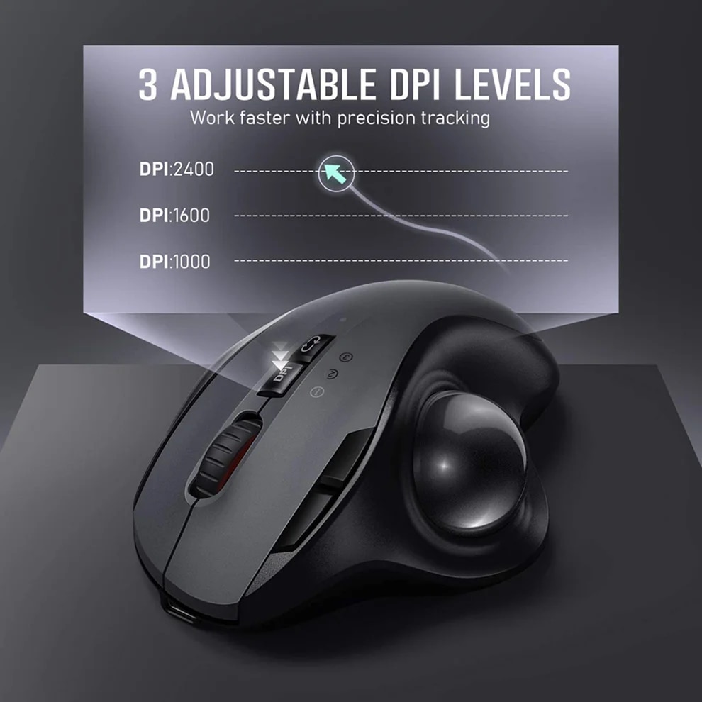 SeenDa Bluetooth Trackball Mouse Wireless Ergonomic Track Ball Mouse Supports 3 Device Smooth Tracking Compatible for PC, iPad. 