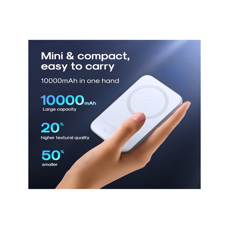 JOYROOM JR-W020 Mini Power Bank 10000mAh 1 Input 3 Output with Magnetic Wireless MagSafe 20W PD Fast Charging. 