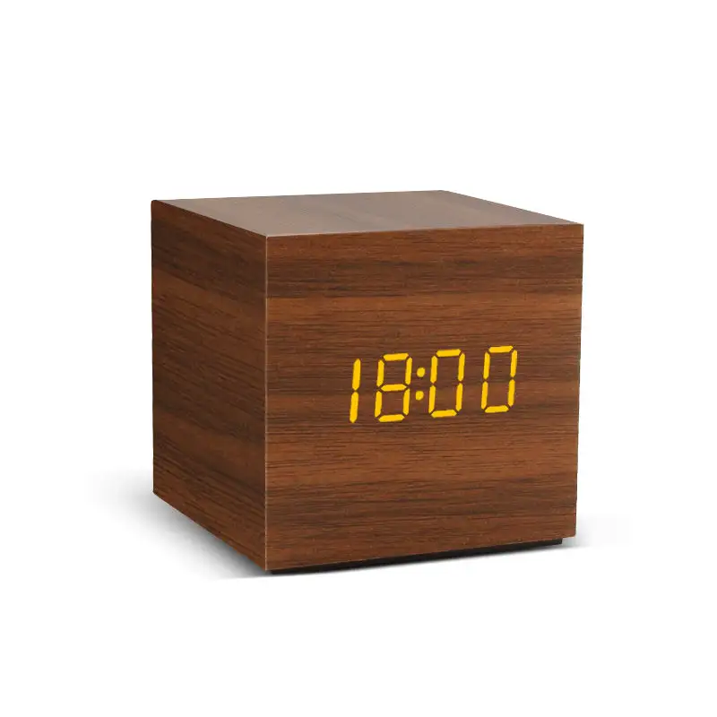 Alarm Clock LED Wooden Watch Table Voice Control Digital USB Powered Electronic Desktop Clock. 