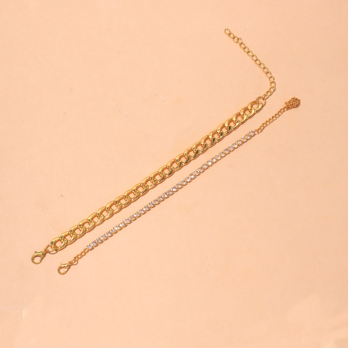 European and American cross-border accessories, niche cold style stainless steel anklets, simple and versatile loose diamond foot accessories, combination set