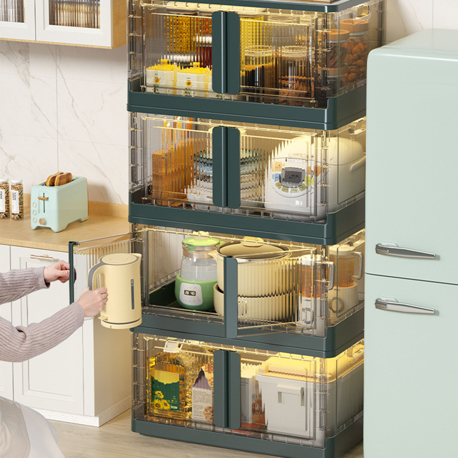 Storage Bins, 2 Opening Modes Folding Storage Cabinet for Kitchen. 