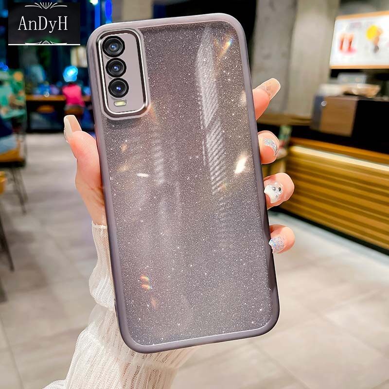 AnDyH Phone Case for Vivo Y20 2021 Y20i Y20S G Y12S 2021 Y20A Y12A Y3S Vivo 2026 V2029 V2038 V2044 V2033 V2042 V2069 V2039 V2068 V2027 V2032 High End Flash Powder Gradient Transparent All Inclusive Camera Protection Casing. 
