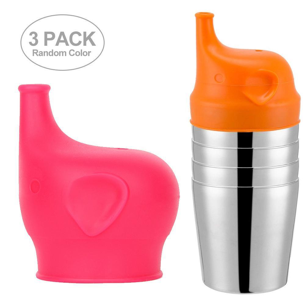 niceEshop Baby Sippy Cup Lids, 3/5PCS Spill Proof BPA Free Elephant Baby Universal Sipper Silicone Toddlers Sippy Lids Fit for Cup Size 2.17''-3.54''
