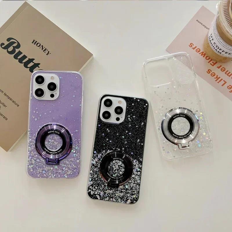 Phone Case for OPPO A40 A40M Luxury Starry Sky with Magnhappyetic Stand Holder Transparent Back Cover Soft TPU casing. 
