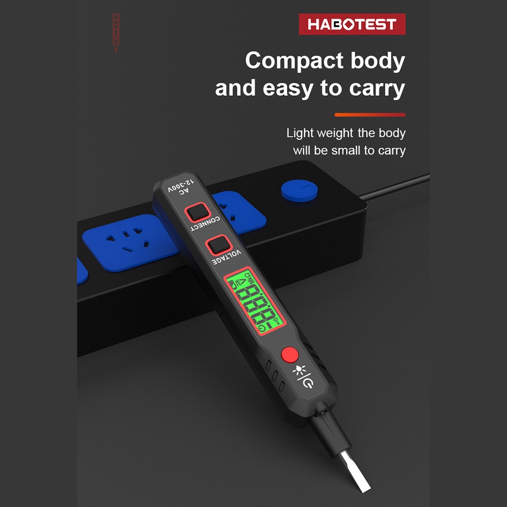 HABOTEST HT89 Voltage Tester AC 12~300V Contact Voltage Detector for Live/Null Wire with Flashlight LCD Display Breakpoint Finder with Sound and Light Alarm. 