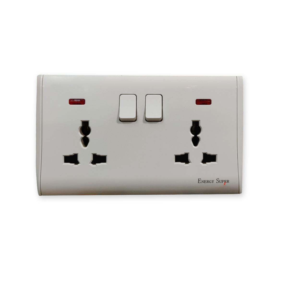 Energy Super VIP 13A Three Pin Multi Dual Outlet Two Gang Double Port Off White Universal Switch Socket 3Pin