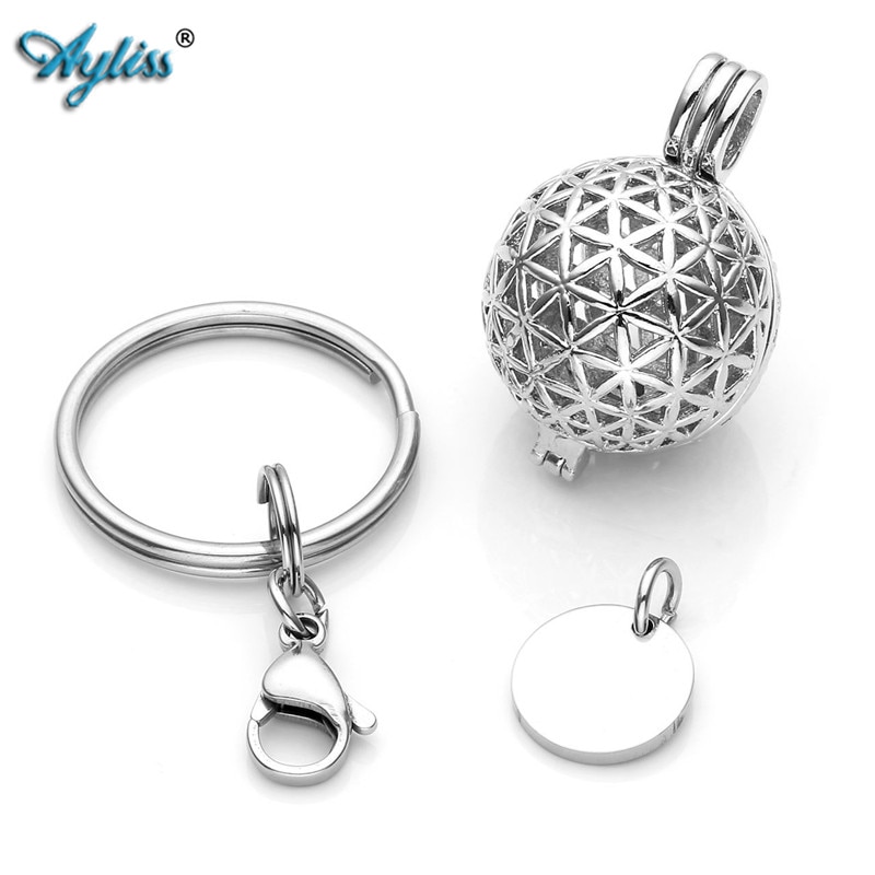【Alizeker Mall】Ayliss Locket Pendant Essential Oil Diffuser Keychain Lava Stone Beadsof7 Chakra Stainless Steel Key Ring. 