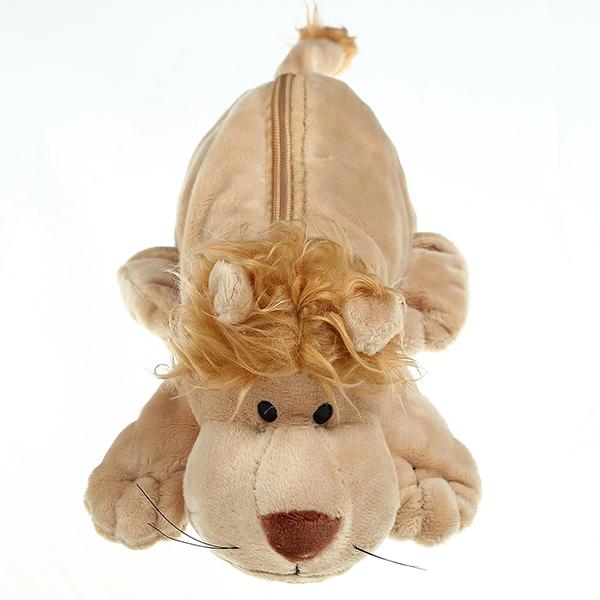 Cartoon Animal Plush Pencil-case Pen Holder Fluffy Stationery Makeup Bag Coin Zipper Pouch - lion