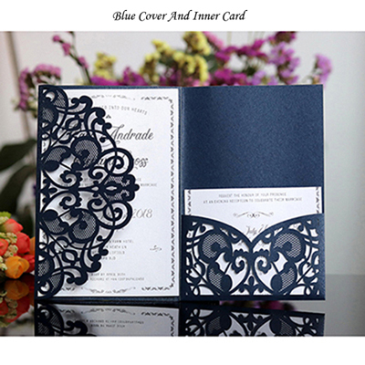 1pcs Blue White Elegant Cut Wedding Invitation Cards Greeting Customize Business With Rsvp Cards Decor Party Supplies