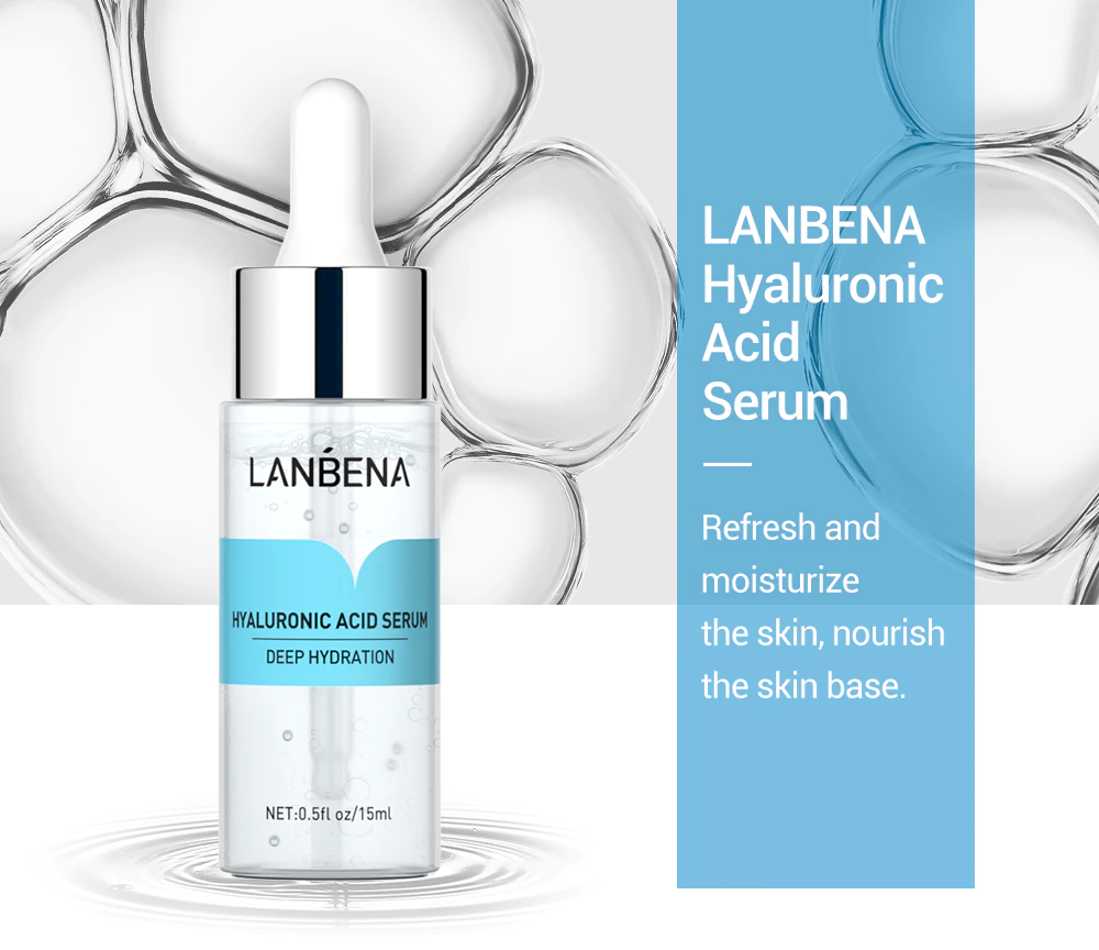 Lanbena Hyaluronic Acid Serum, LANBENA Moisturizing Serum Intense Hydration + Moisture for Dry Skin and Smooth Fine Lines Hyaluronic Serum for Face - 0.5 Fl.oz / 15 ml. 